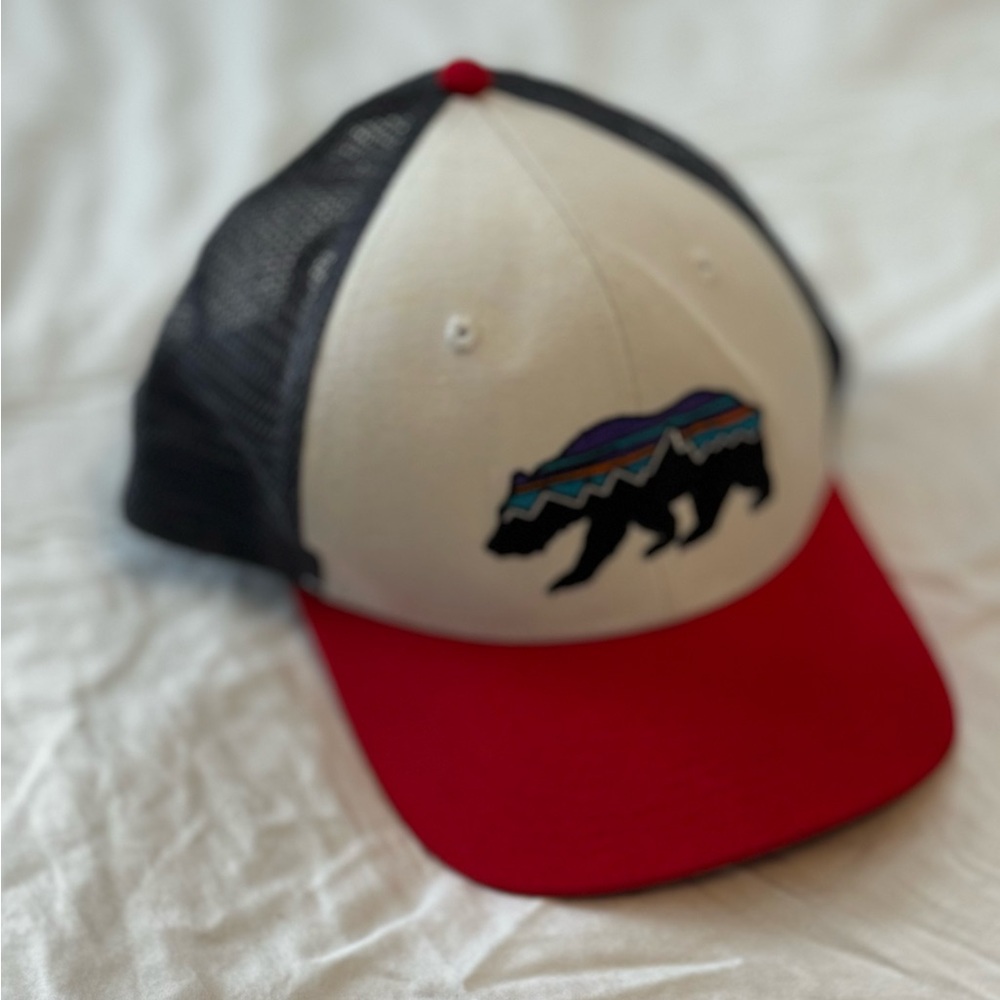 Patagonia Kids Cream and Red Bear Trucker Hat
